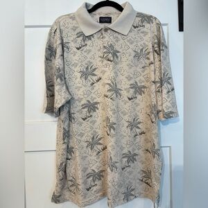 Lebro Beige Palm Print Polo Shirt